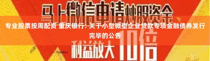专业股票按周配资 重庆银行: 关于小型微型企业贷款专项金融债券发行完毕的公告